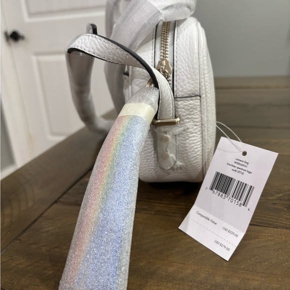 Kate Spade Kourtney Rainbow Logo Camera Bag in White Pebbled Leather NWT - Picture 4 of 8